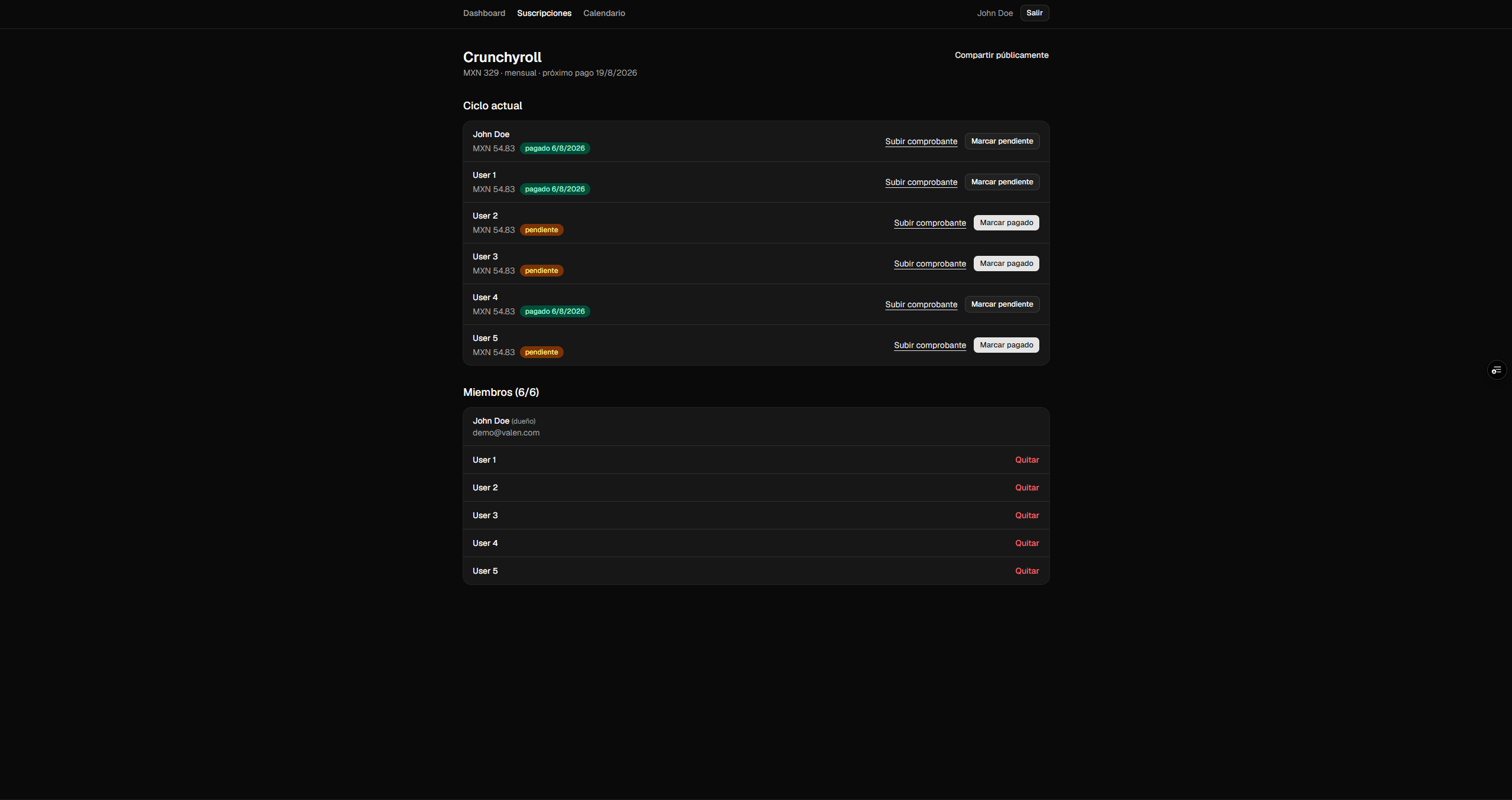 Captura de pantalla de Subscription Manager